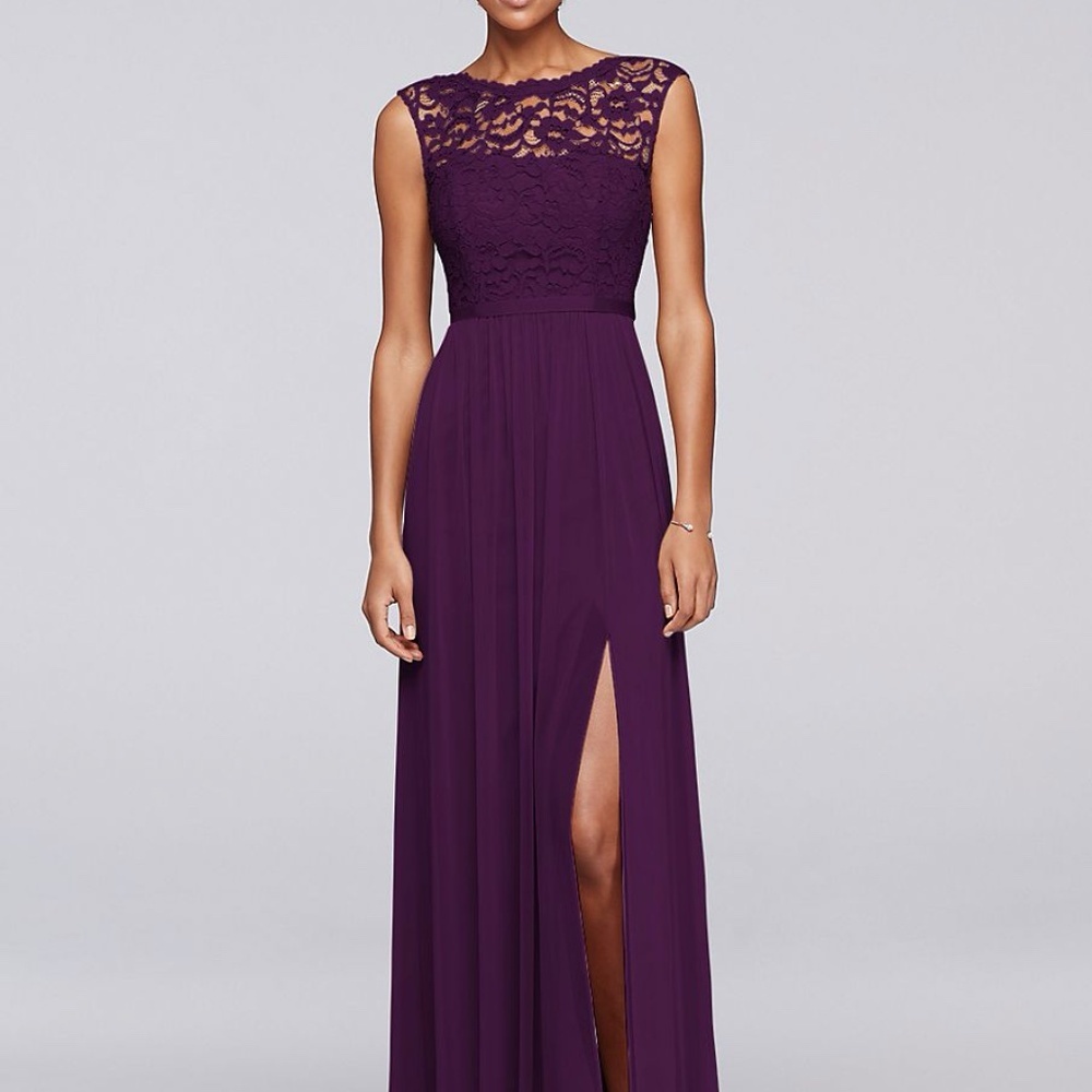 David's Bridal - Plum Coloured Gown, Lace Bodice, Size 10, Used Only Once